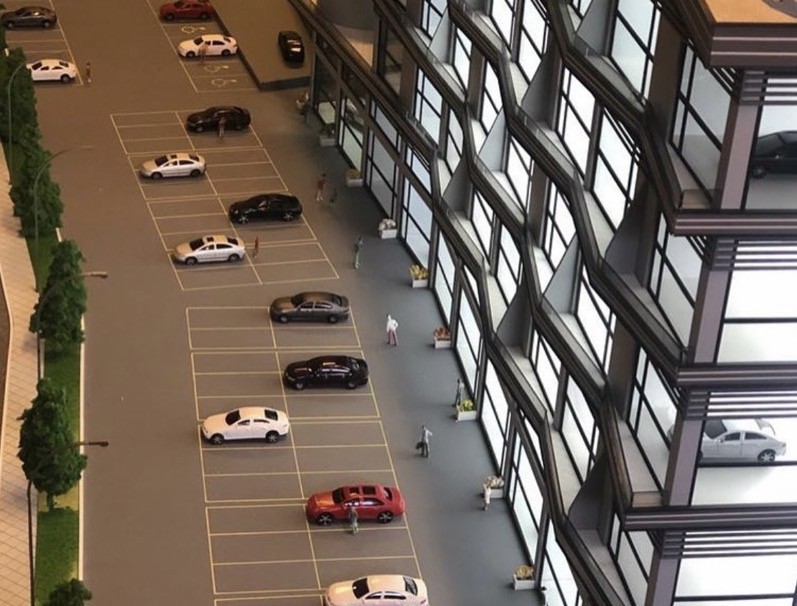 Maket detay görseli otopark ve cephe